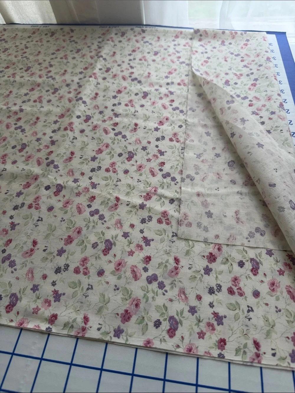 Vintage 90s Floral Fabric 1 3/4+ Yds x 44 Pink Purple Roses Lightweight